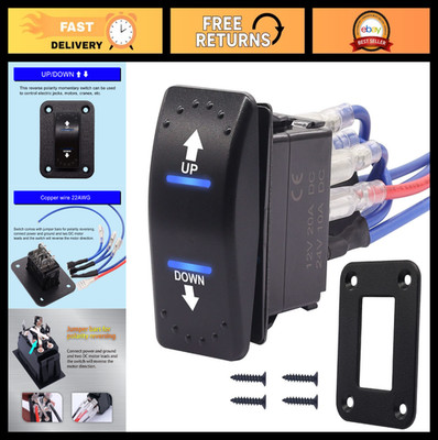 Polarity Reversing Rocker Switch 20A 12V DC Motor Control 7Pin LED Winch Switch