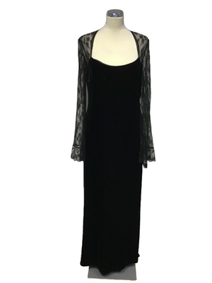 green emerald velvet dress Black Velvet Maxi Dress with Lace Godets – shopaleena main image 0