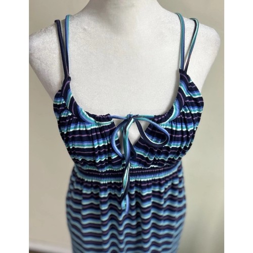 Carve Designs Maxi Dress Womens S Blue Striped Cotton Stretch Beach Resortwear