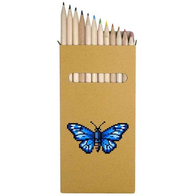 12 x 'Blue Pixel Art Butterfly' Long Colour Pencils (PE00088589)