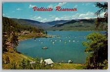 Aerial View Vallecito Reservoir Lake Colorado Chrome Postcard Boats c1950-60s