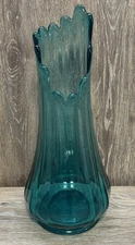 VINTAGE L.E. SMITH PEACOCK BLUE SWUNG VASE 12.5"- 12 FINGER WIDE FAT BOTTOM