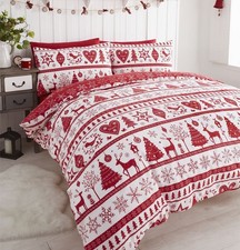 Noel Copripiumino Nordico Scandi Natale Trapuntino Set Letto Matrimoniale Rosso