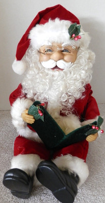 VTG Animated Sitting Santa Reading ''Twas the Night Before Christmas'' 15'' WORKS