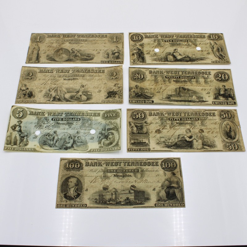 1861-1862 Bank of West Tennessee Notes $1 $5 $10 $20 $50 $100 Lot of 7 #C854-3