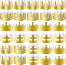 SIQUK 28 Pieces Paper Crowns Golden Party King Crown Paper Birthday Crown Hats G