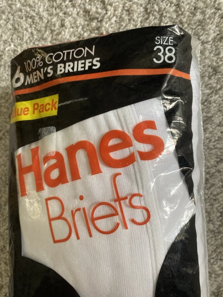 NEW Vintage 1995 NOS Mens Hanes Briefs 100% Cotton White Rare 6 Pack Sz 38 - Image 2 of 4