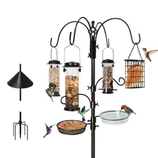 6-Hook Bird Feeding Station Kit with 4 Feeders Bird Bath & Squirrel Guard