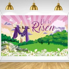 Large He is Risen Easter Banner Decorations Flag Outdoor 72x44 Purple 