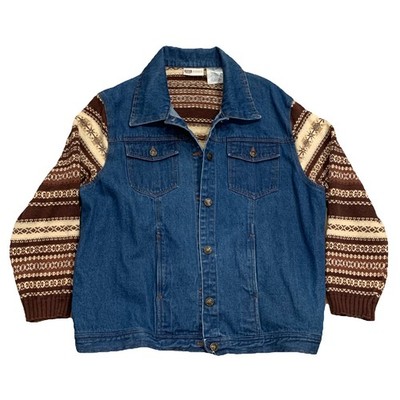 Faded Glory Womens 18W 20W Jean Jacket Vtg 90s Denim Sweater Southwestern Aztec