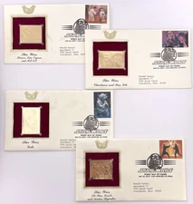 2007 First Day Of Issue Gold Replica Star Wars Stamps Lot of 4 With Info Cards
