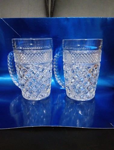 Set of 2 Anchor Hocking WEXFORD Clear Glass 12 oz. Beer Mugs 5.25" Vintage