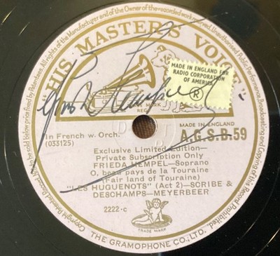 Frieda Hempel   78 rpm AUTOGRAPHED HMV AGSB59: Huguenots-O beau pays/Wildschütz
