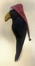 Primitive Farmhouse CROW SANTA HAT Cloth Folk Art Handmade 13”Tx5.5”Wx2.5”D