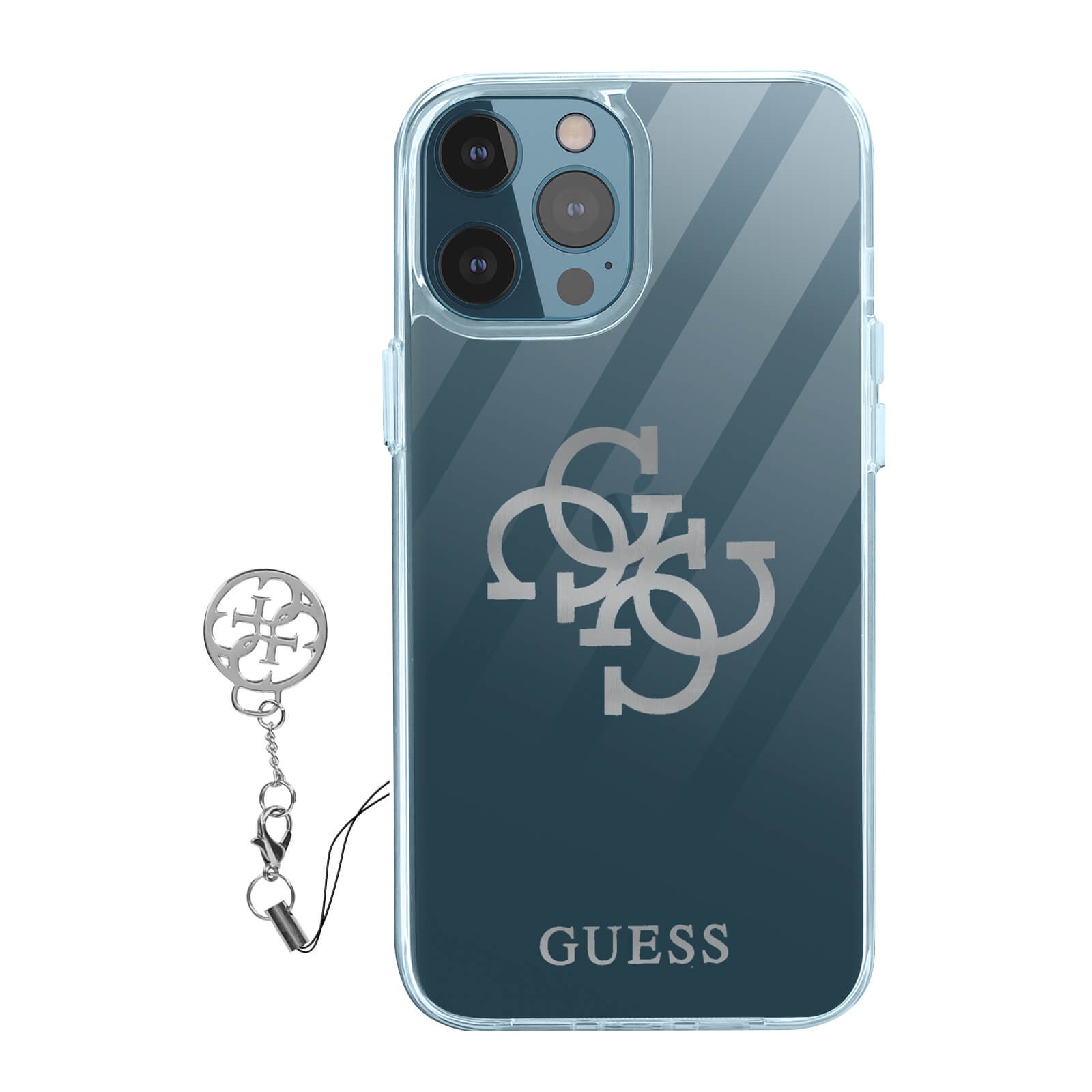 Coque iPhone 12 Pro Max Guess 4G Charms anti-rayure avec bijou de dos pour éviter les chutes