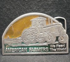 XG23112 VINTAGE 1970s AMERICAN FARMERS WE FEED THE WORLD PEWTER BELT BUCKLE