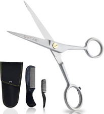 German Steel Beard Scissors - 5-Inch, Silver, 1 Count - Beard Grooming Shears 
