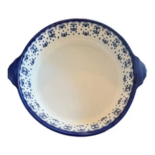 WCL Ceramic Round Deep Casserole Dish With Handles Blue White