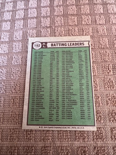 1976 Topps Baseball #192 - AL Batting Leaders - Carew, Lynn & Munson - Picture 4 of 4