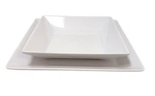 Pier 1 Quadrado Set of 2 White Square Dinner & Salad Plates Contemporary Modern