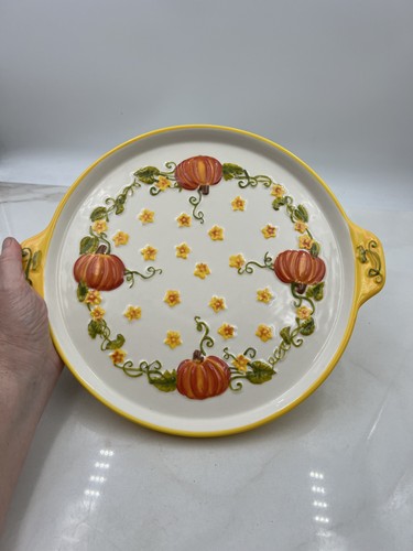 Temp-tations Pumpkin Plate Server Set Fall Platter Ovenware 13" Handpainted Autu - Picture 7 of 15