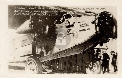 CHARLES LINDBERGH Pan American Fokker Airplane Cuba RPPC Photo Postcard COPY