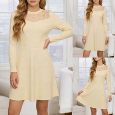 Women Solid Lace Patchwork Long-Sleeved Dress Elegant Versatile commuting Dress