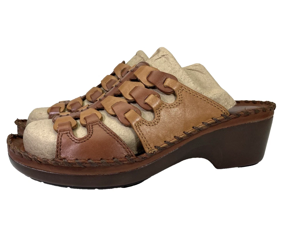 Ariat Sandals Womens 8.5B Brown Leather Clogs Slip On Comfort Woven Mules Wedge - Image 3 of 4