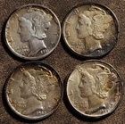 1941-41D-42-45-Mercury Head dime lot.(90% silver)