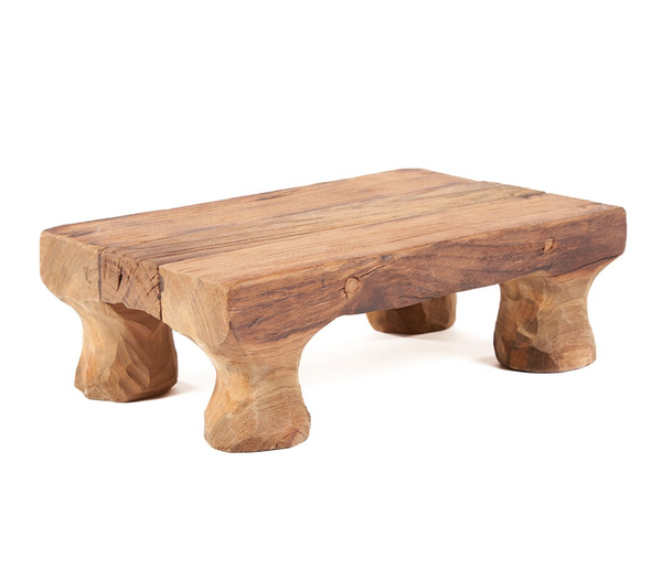 1X Holz Tablett Massiv Teak Mit FüßEn 30 X 20 X 10 Cm Handgefertigt-image