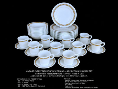 NOS Vintage Pyrex Tiburon Restaurant Ware 40 Pc Set Service for 10 MINT Unused