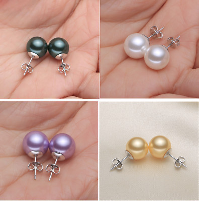 925 Sterling Silver 6/8/10/12mm Natural South Sea Shell Pearl Stud Earrings