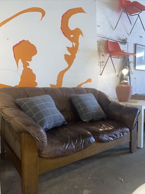 Scandinavian Brown Leather Loveseat