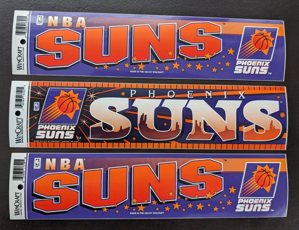 Vintage 3-Piece Phoenix Suns Basketball Bumper Sticker Lot 13x3 by WinCraft NOS