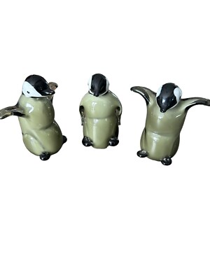 Murano Style Glass Penguin Figurines 3 Hand Fused  Vinci By Dynasty Gallery