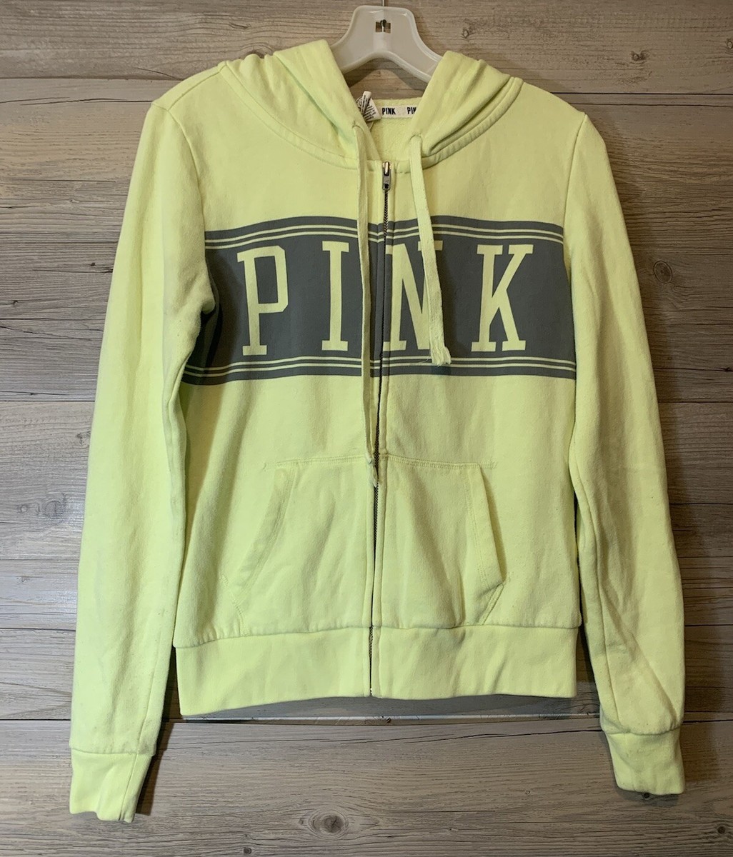 PINK Victoria Secret Womens Sz XS Neon Yellow Green Full Zip