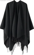 Black Poncho Shawl Wraps for Women Women's Soft Warm Ponchos Sweaters Open Fron