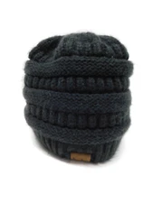 CC Ponytail Beanie Hat Soft Stretch Cable Knit High Bun Ponytail C.C Beanie! 