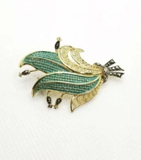 Art Nouveau 835 Silver Brooch Gold Washed Impressionism Art Deco Antique Green