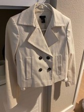 Ann Taylor Cream Cropped Double Breasted Blazer XS