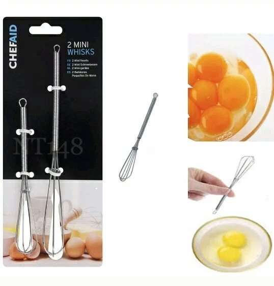 CHEF AID 2PC MINI SMALL BALLOON WHISK MIX STIR WHIP FOOD DRINK CHOCOLATE MIXER  - Image 2 of 2