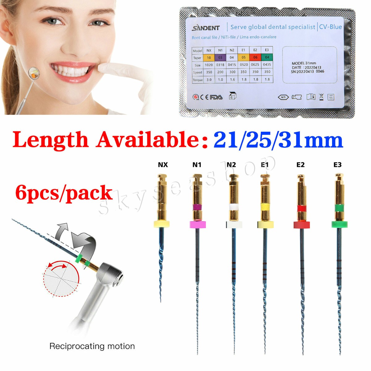 Lime Endodontiche Rotanti Sandent Super Niti – Per Motore Endodonzia, FDA CE, Confezione Nuova