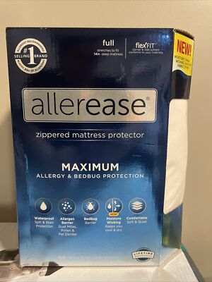 AllerEase FlexFit Maximum Mattress Zip Allergy Protector Full 53.5 X 74.5 White