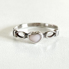 925 Sterling Silver Vintage Mother Of Pearl Heart Thin Band Ring Size 7