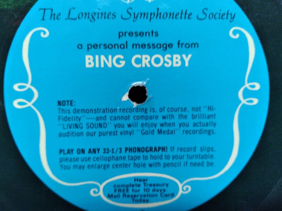 Bing Crosby Flexi-disc 7" 33 ⅓ RPM Single Sided Card backed Promo for LP 1966 - Image 4 of 4