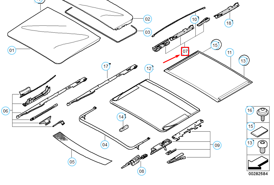 BMW X5 E53 sunroof repair kit for rear glass 54107227894 7227894 new eBay