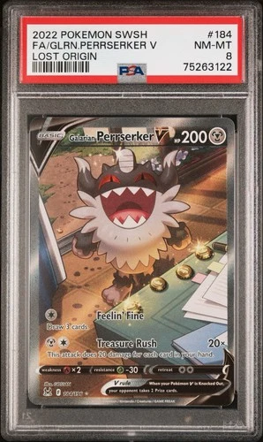 Pokémon Galarian Perrserker V 184/196 Alt Art Lost Origin. PSA 8