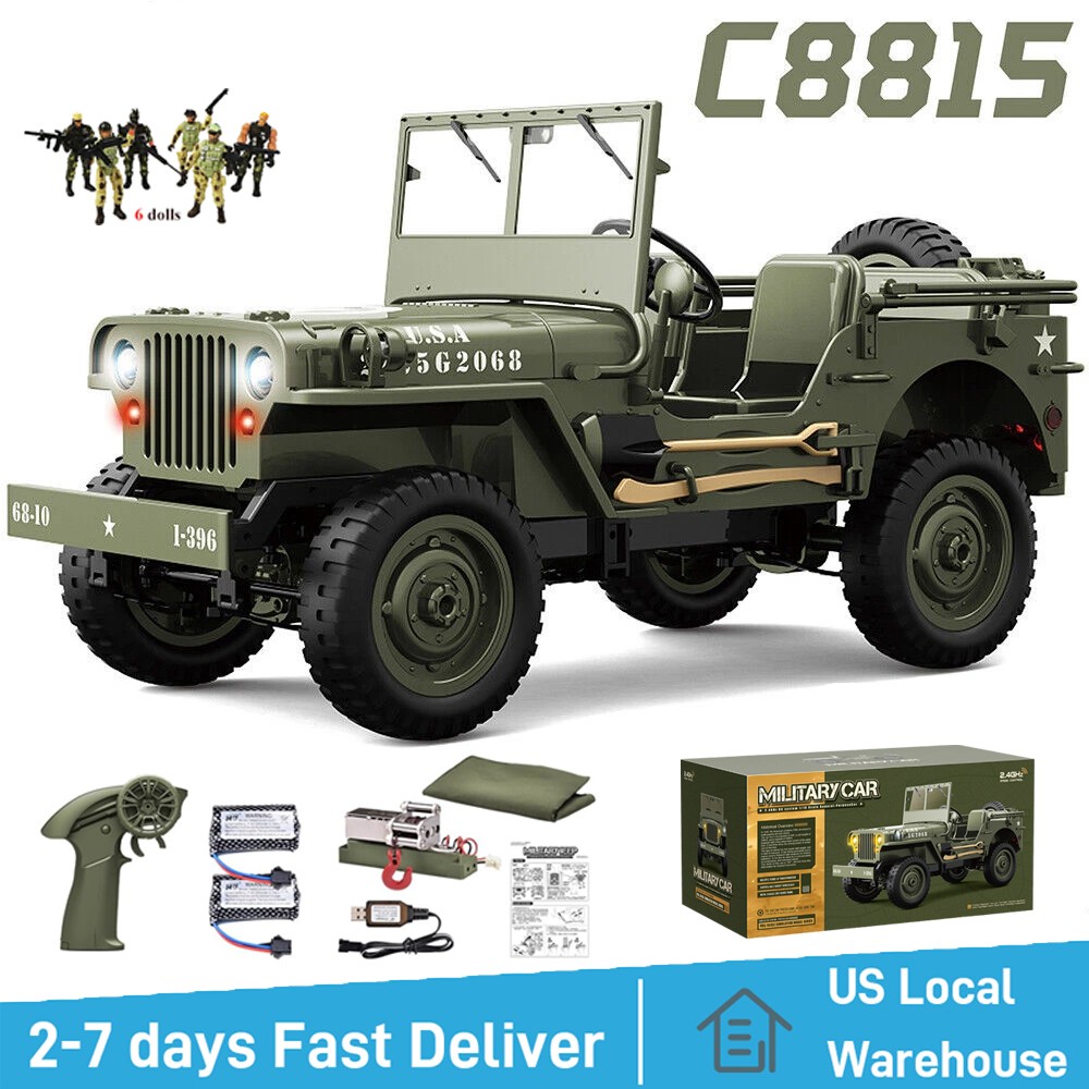 Upgrade JJRC C8815 Willys Jeep 1/10 Military Truck 4WD Off-Road RC Car 6doll LED
