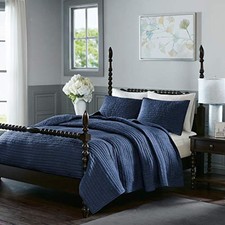 MADISON PARK SIGNATURE Serene King Size Quilt Bedding Set - Navy Blue, Quilted 3