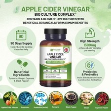 Apple Cider Vinegar with Bio Cultures Complex 1300mg 180 capsules I Vegan